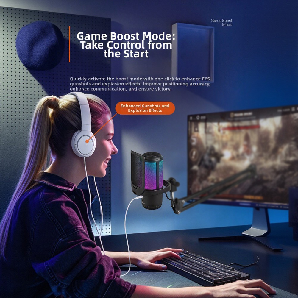 Streaming Mic Condenser - Microphone de jeu AI avec réduction