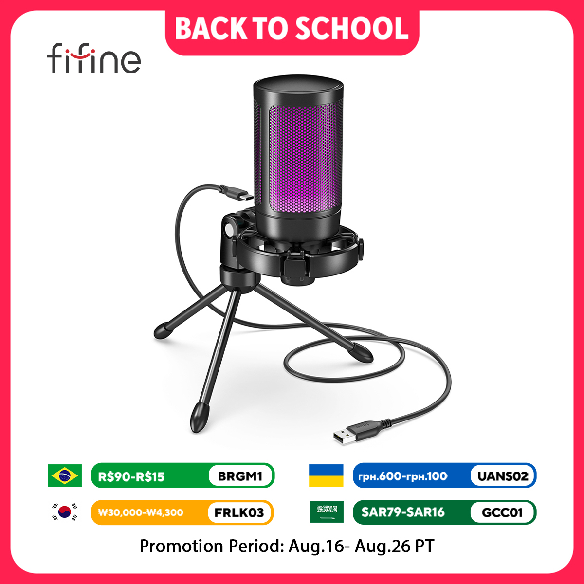 Streaming Mic Condenser - AmpliGame par FIFINE RGB USB Microphone